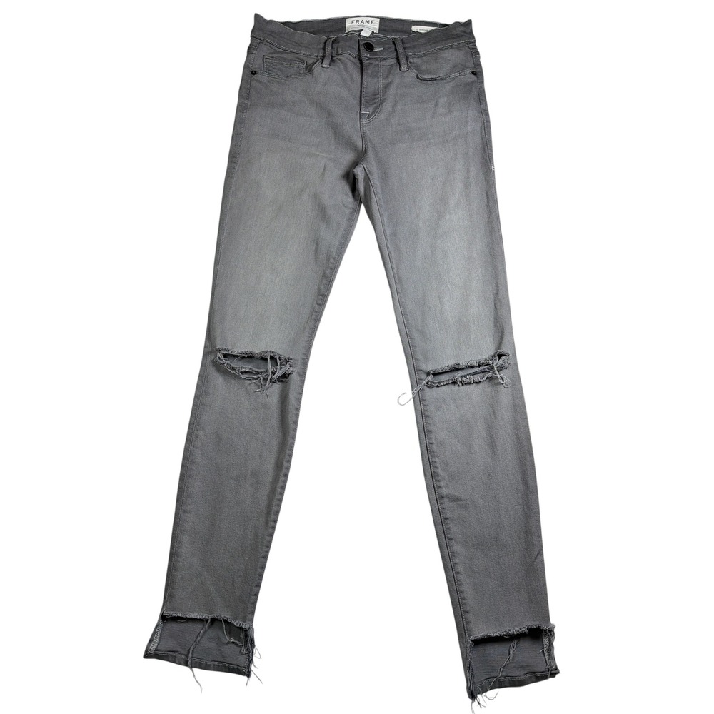 FRAME Le Skinny de Jeanne Jeans Womens‎ 28 Gray Distressed Raw Hem Stretch USA